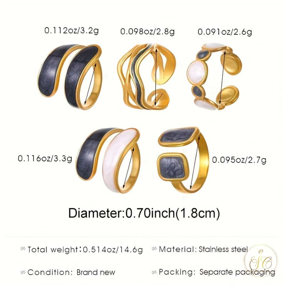 Luxury 5Piece Stainless Steel Minimalist Open Ring Set - SeoulChic.store