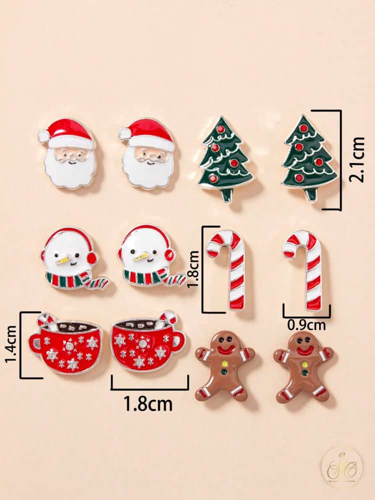 Modern 6Pairs Of Santa Claus Christmas Tree Earrings Set - SeoulChic.store