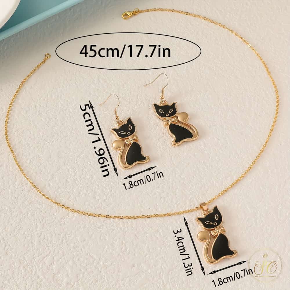 Modern Black Cat Jewelry Set - SeoulChic.store