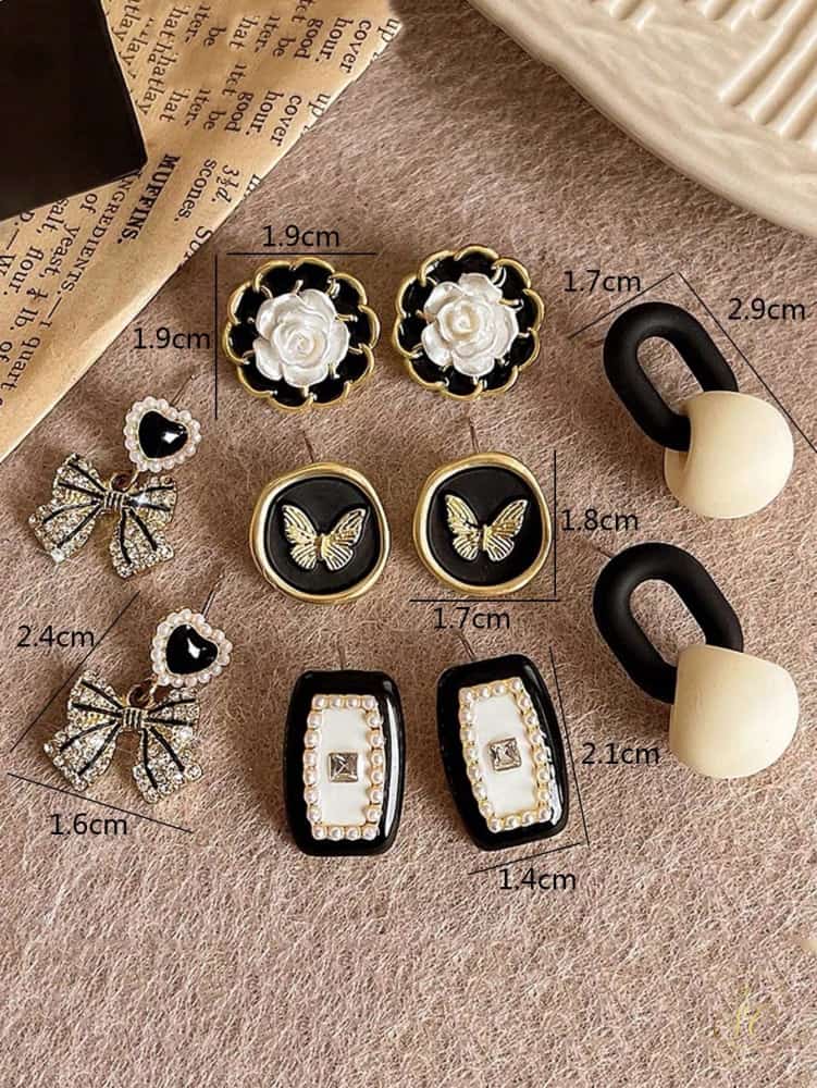 Chic Vintage Rhinestone Bow Faux Pearl Asymmetrical Earrings Set - SeoulChic.store