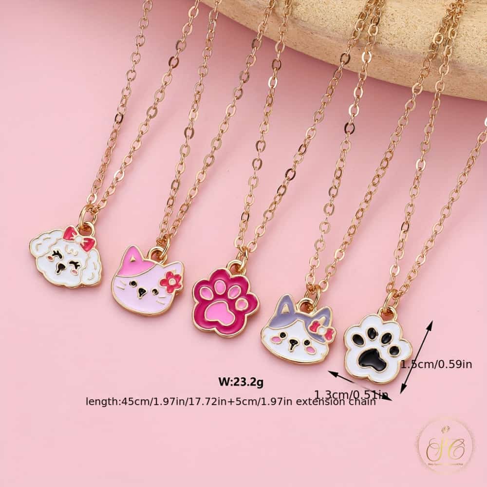 Timeless Colorful Cute Kitten Puppy And Cat Paw Shaped Pendant Necklace - SeoulChic.store