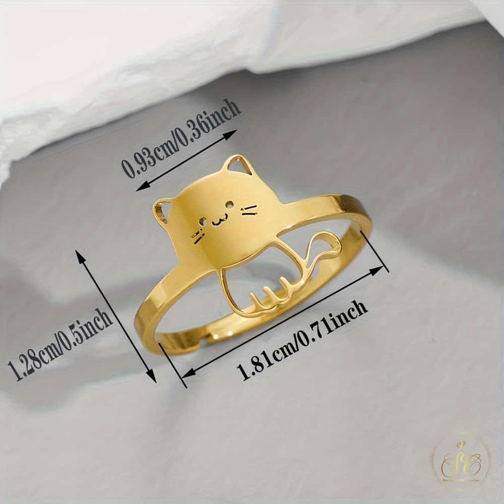 Refined Cute Adjustable Open Band Gold Plated Cat Ring - SeoulChic.store
