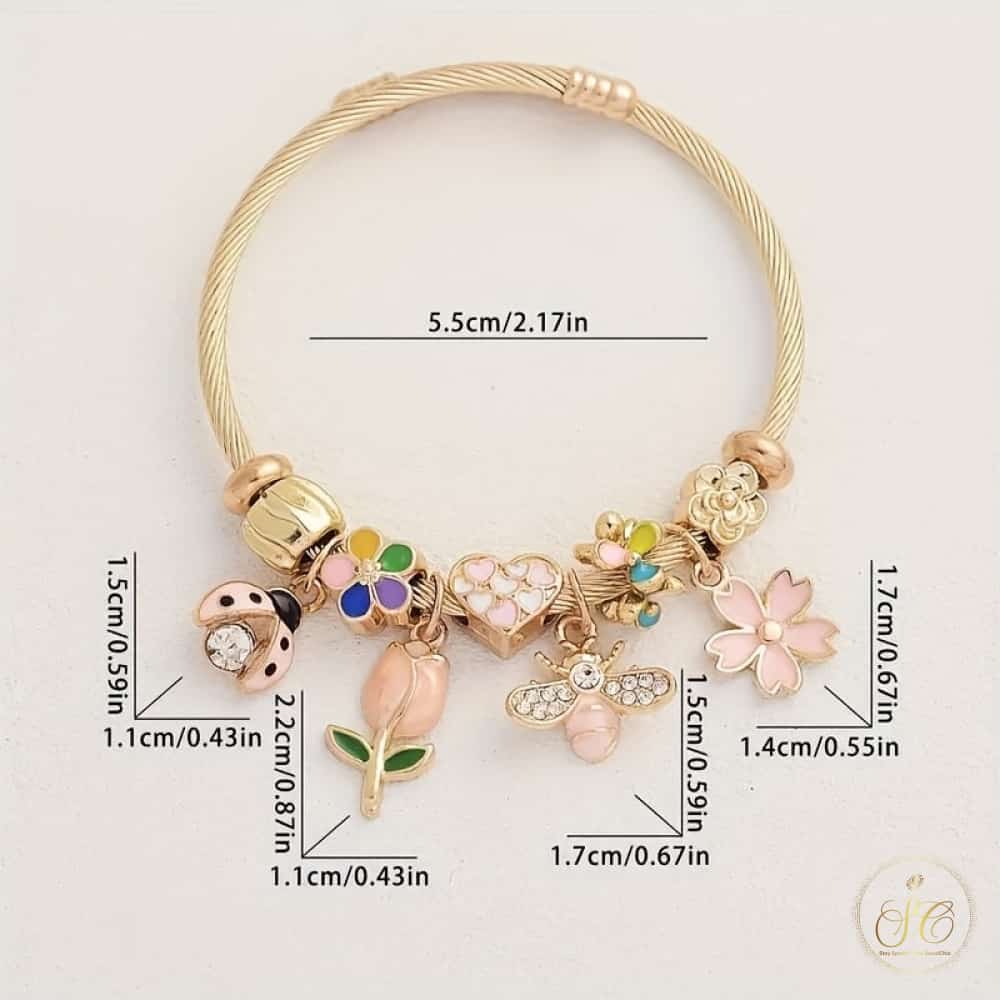 Premium Elegant Butterfly Bees Flowers Golden Tone Bracelet - SeoulChic.store