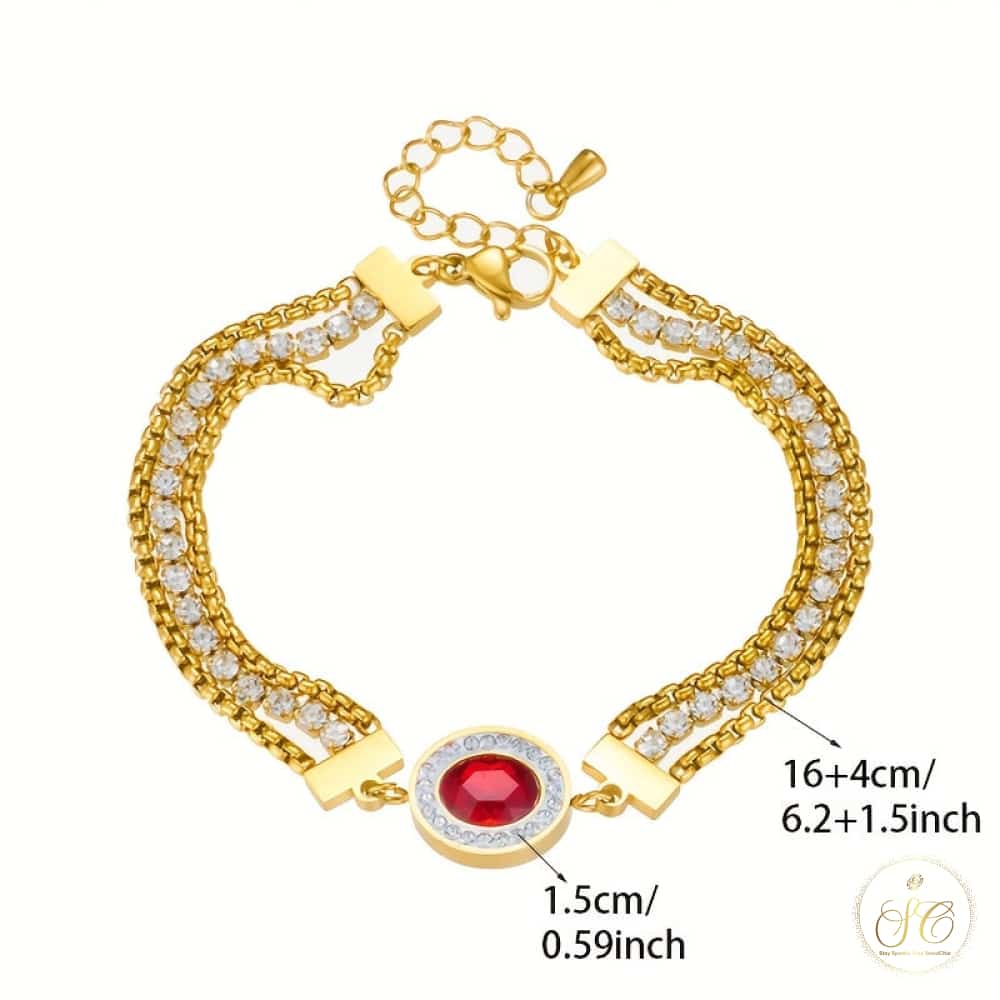 Classic Elegant Golden Tone Clear And Red Gemstones Bracelet - SeoulChic.store