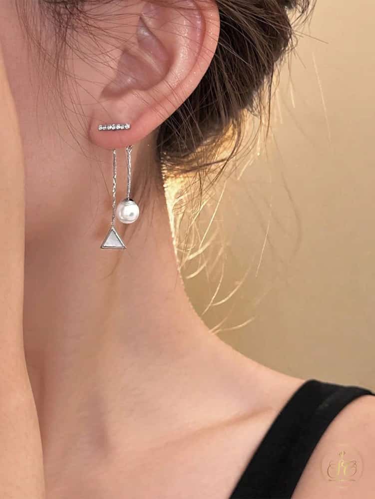 Classic Elegant Triangle Pendant Faux Pearl Earrings - SeoulChic.store