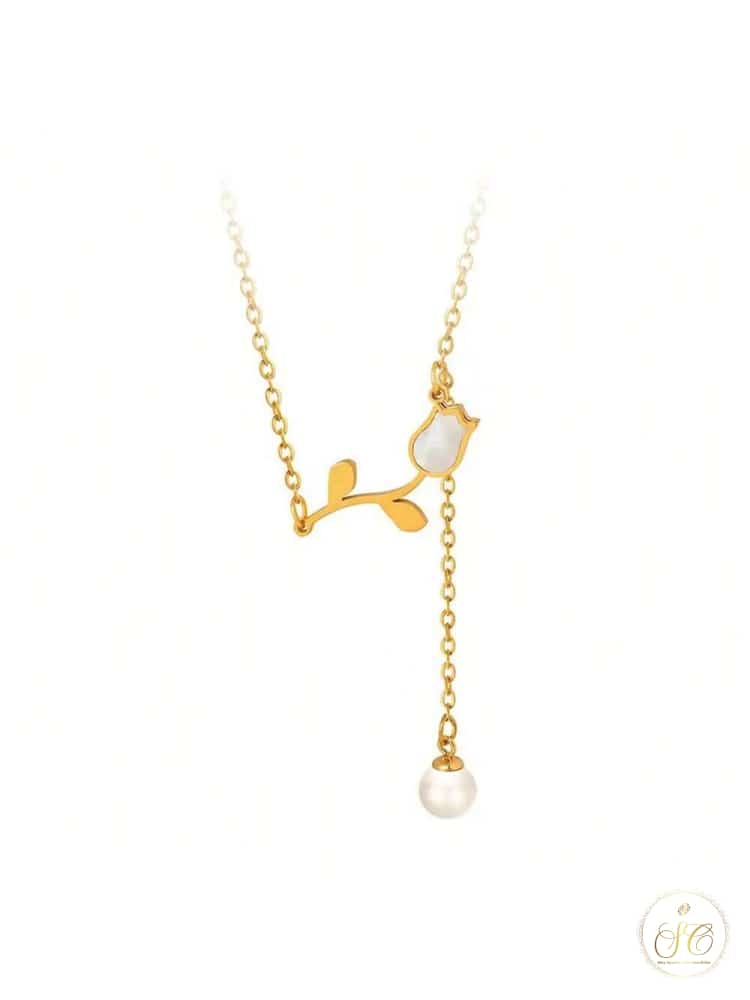 Signature Elegant White Seashell Rose Baroque Faux Pearl And Tassel Necklace - SeoulChic.store