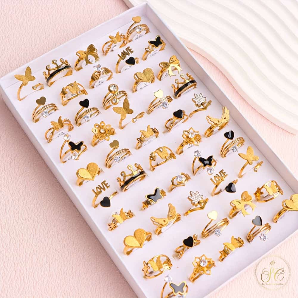 Luxury 10Pairs Fashion Butterfly Heartshaped Stainless Steel Rings - SeoulChic.store