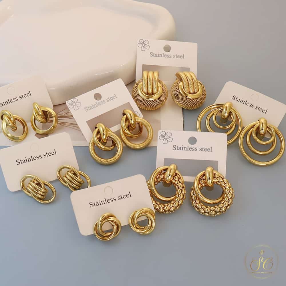 Timeless 10Pairs Of Random Golden Tone Multi Layer Hollow Geometric Earrings - SeoulChic.store