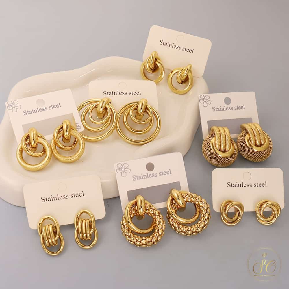 Timeless 10Pairs Of Random Golden Tone Multi Layer Hollow Geometric Earrings - SeoulChic.store