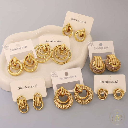 Timeless 10Pairs Of Random Golden Tone Multi Layer Hollow Geometric Earrings - SeoulChic.store