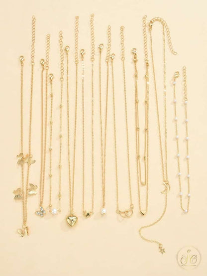 Signature 10Piece Elegant Butterfly Heart Star Moon Design Necklace Set - SeoulChic.store