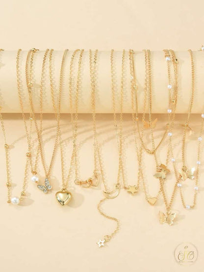 Signature 10Piece Elegant Butterfly Heart Star Moon Design Necklace Set - SeoulChic.store