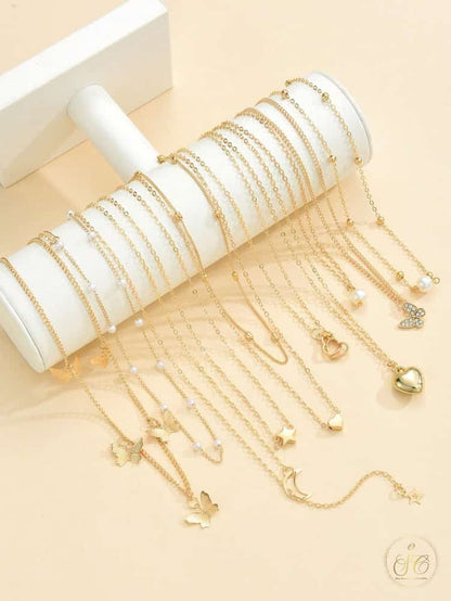 Signature 10Piece Elegant Butterfly Heart Star Moon Design Necklace Set - SeoulChic.store