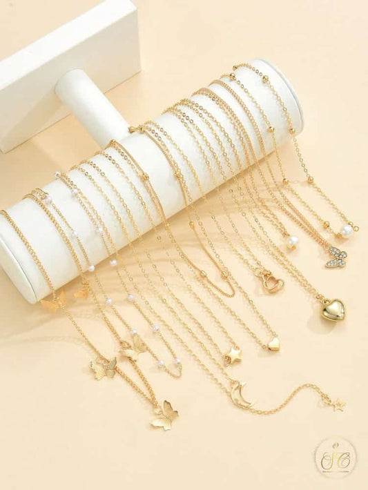 Signature 10Piece Elegant Butterfly Heart Star Moon Design Necklace Set - SeoulChic.store