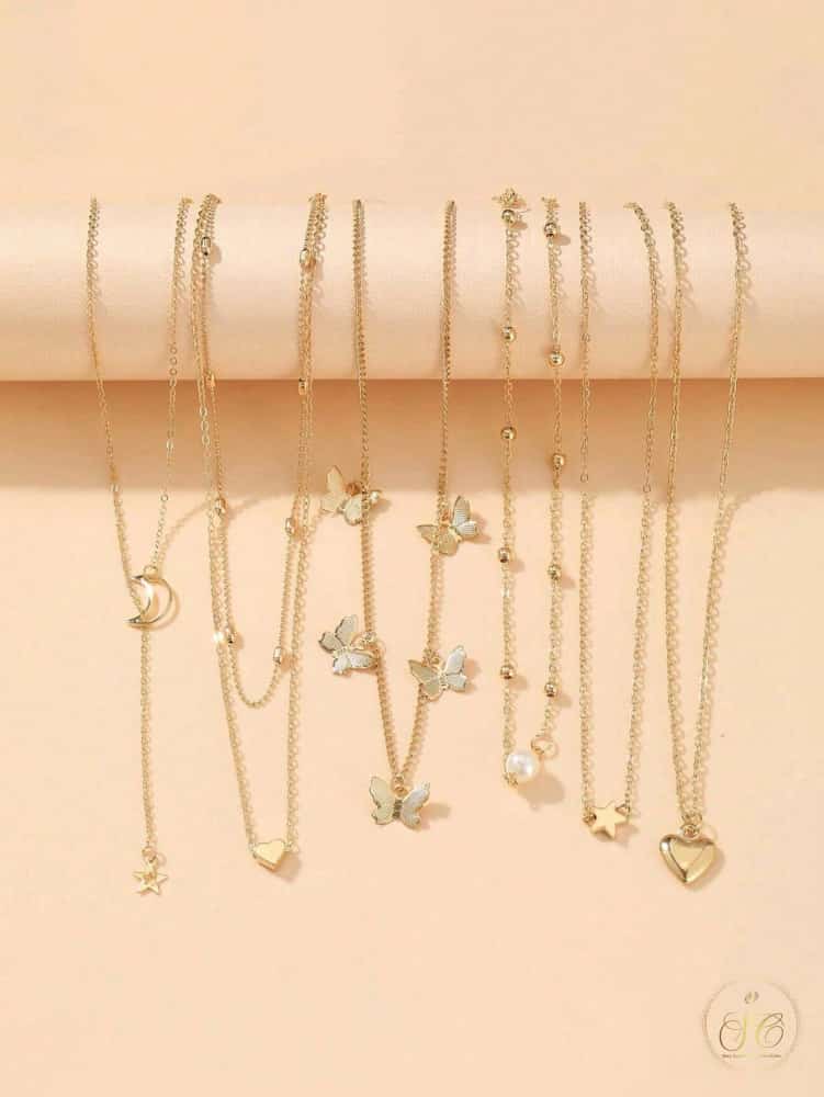Signature 10Piece Elegant Butterfly Heart Star Moon Design Necklace Set - SeoulChic.store