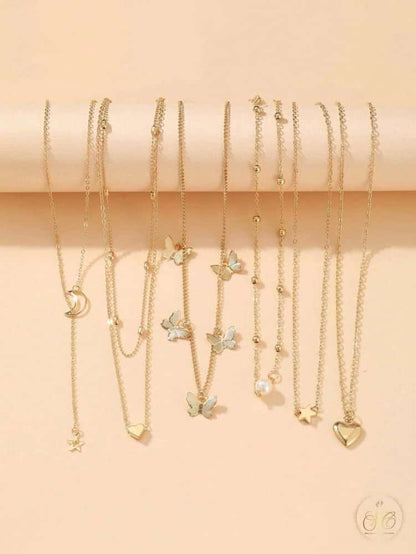 Signature 10Piece Elegant Butterfly Heart Star Moon Design Necklace Set - SeoulChic.store