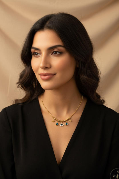 Classic Stylish Geometric Stainless Steel Evileye Beaded Necklace