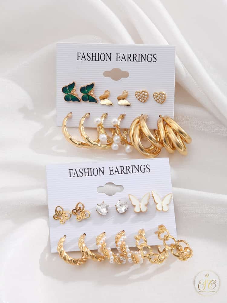 Refined 12Pairs Charming Butterfly Pearl Earrings Set - SeoulChic.store