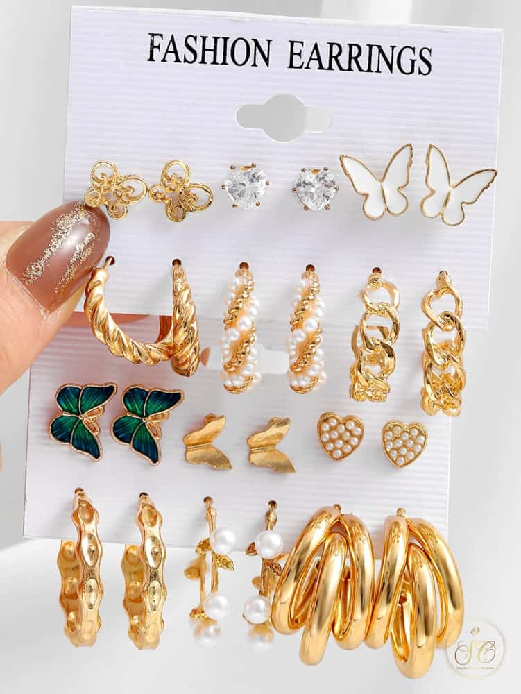 Refined 12Pairs Charming Butterfly Pearl Earrings Set - SeoulChic.store