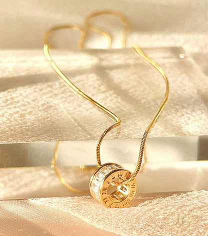 Elegant 18K Goldplated Cubic Zirconia Lucky Ring Pendant Necklace - SeoulChic.store