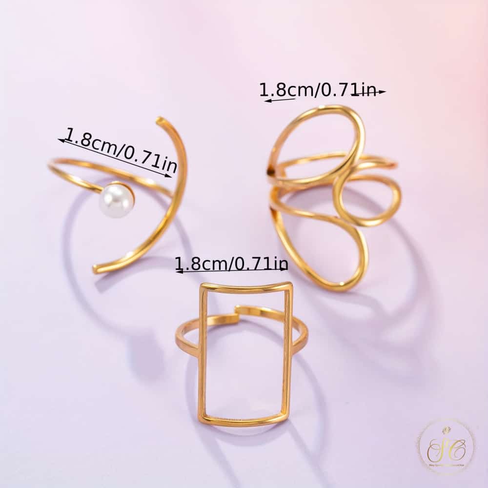 Graceful 18K Gold Plated Geometric Faux Pearl Ring Set - SeoulChic.store