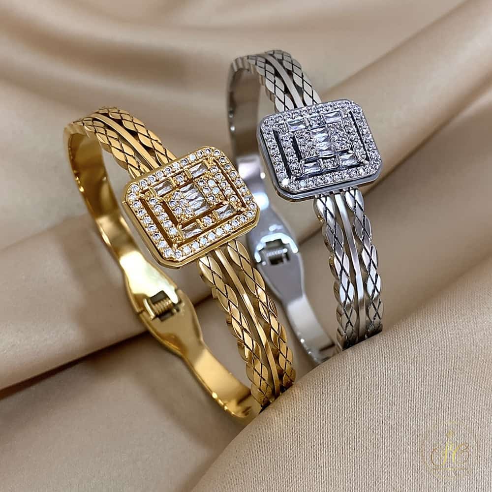 Classic 18K Gold Plated Square Embedded Rhinestones Bracelet - SeoulChic.store