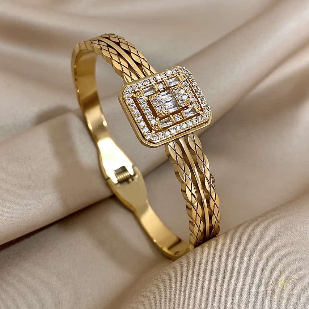 Classic 18K Gold Plated Square Embedded Rhinestones Bracelet - SeoulChic.store