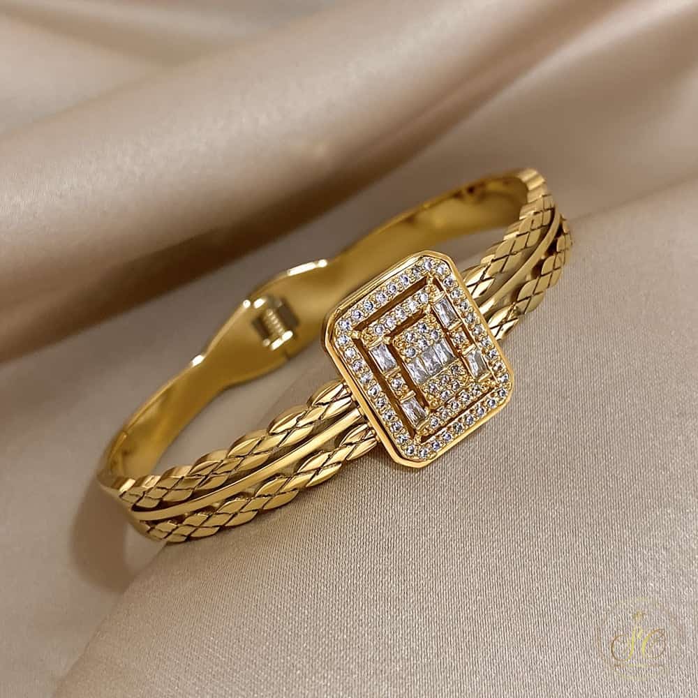 Classic 18K Gold Plated Square Embedded Rhinestones Bracelet - SeoulChic.store