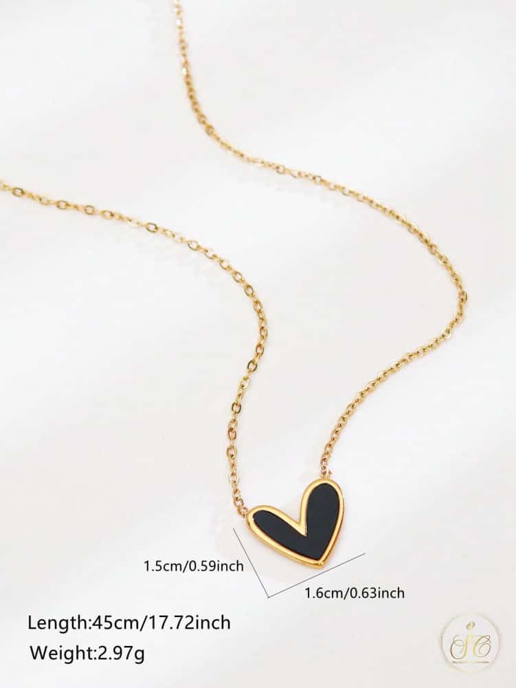 Elegant 18K Goldplated Stainless Steel Acrylic Black Heart Pendant Necklace - SeoulChic.store