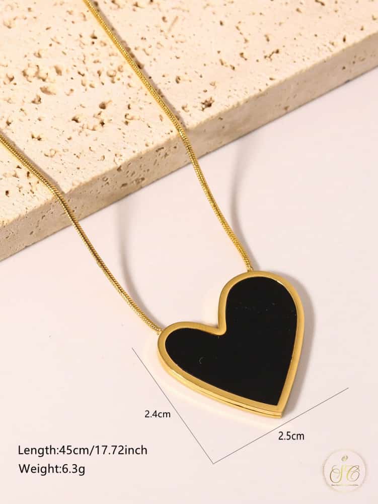 Elegant 18K Goldplated Stainless Steel Acrylic Black Heart Pendant Necklace - SeoulChic.store