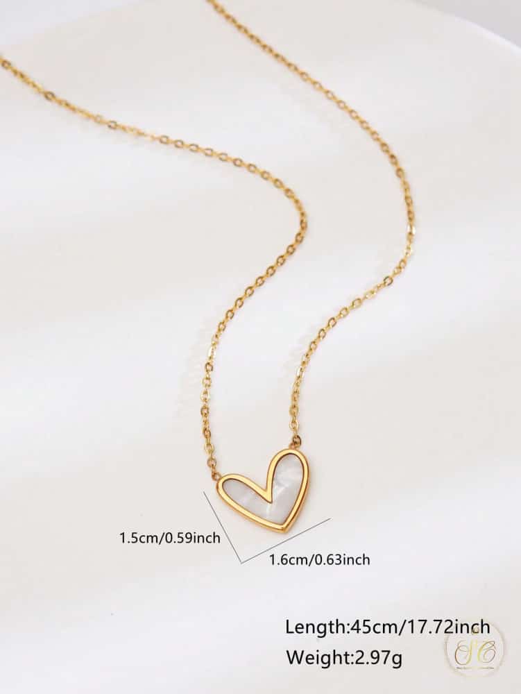 Elegant 18K Goldplated Stainless Steel Acrylic White Heart Pendant Necklace - SeoulChic.store