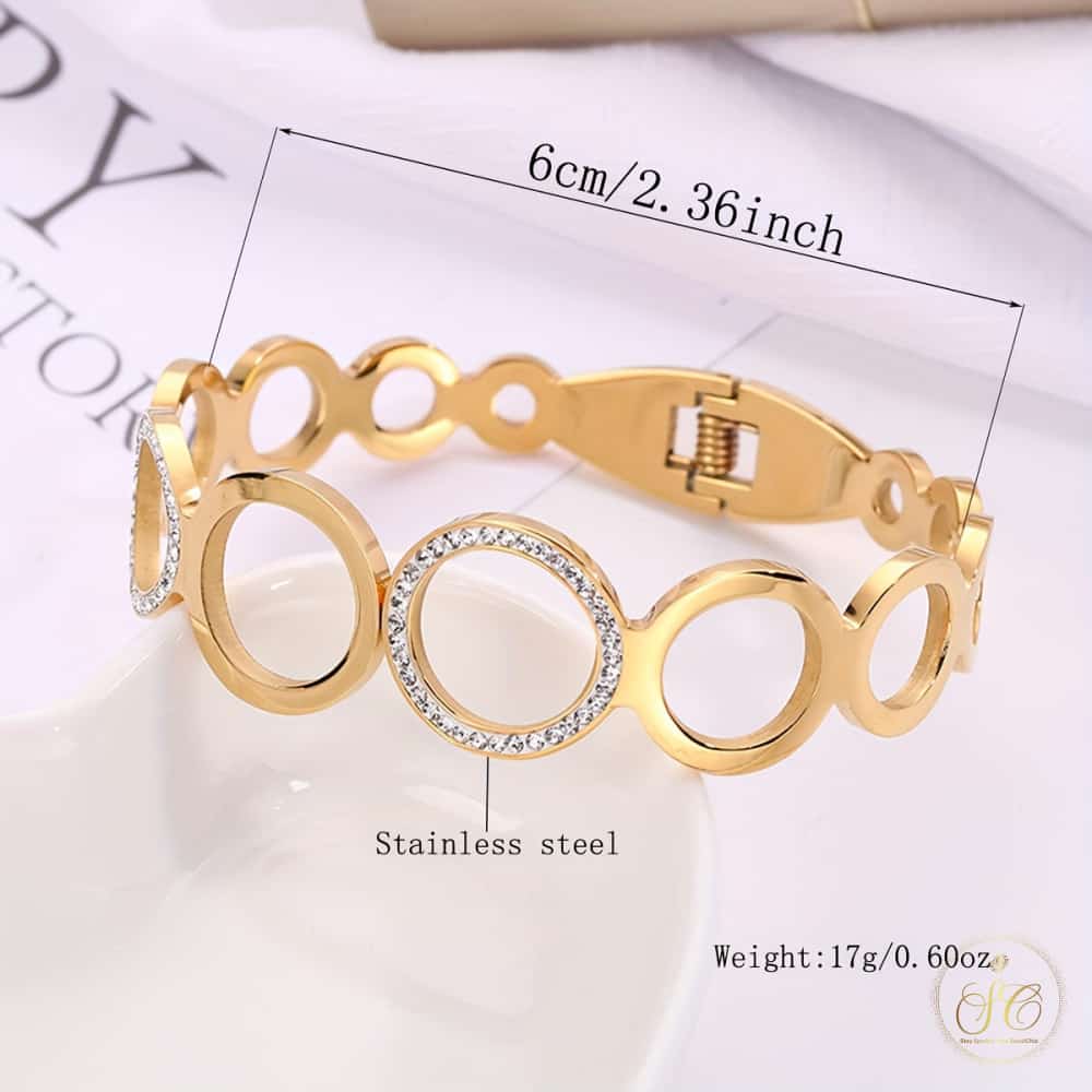Chic 18K Gold Plated Stainless Steel Hollow Circle Design Bangle - SeoulChic.store