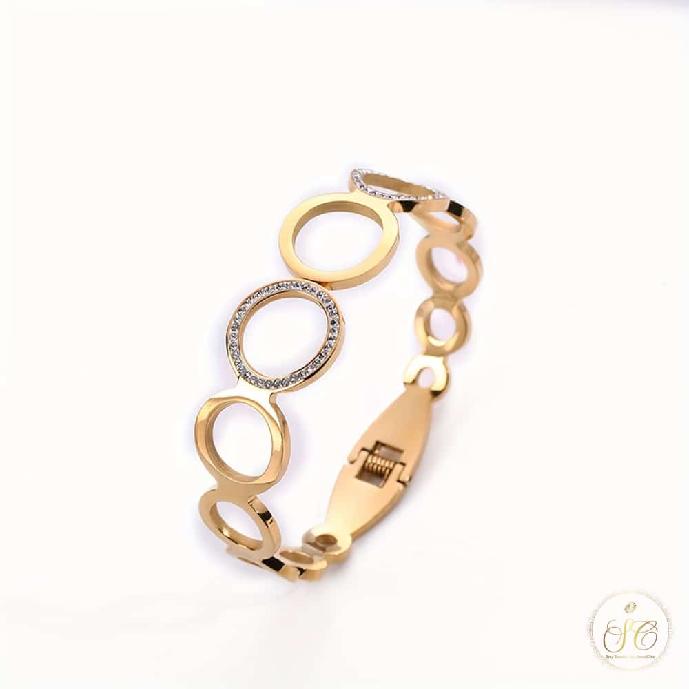 Chic 18K Gold Plated Stainless Steel Hollow Circle Design Bangle - SeoulChic.store