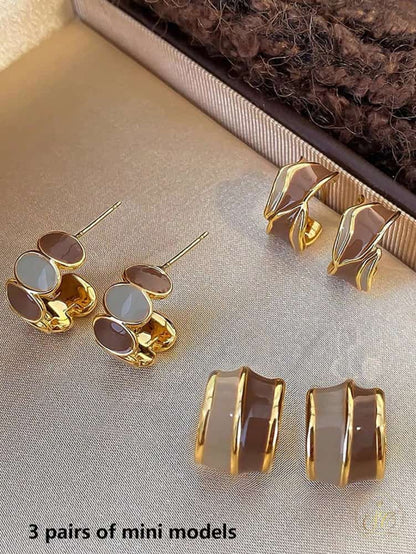 Signature 3Pairs Elegant Vintage French Chic Mini Earrings Set - SeoulChic.store