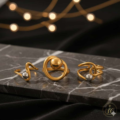 Signature 3Piece Chic Nongeometric Irregular Ring Set - SeoulChic.store