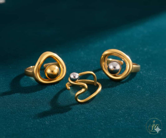 Refined 3Piece Contemporary Irregular Shape Ring Set - SeoulChic.store