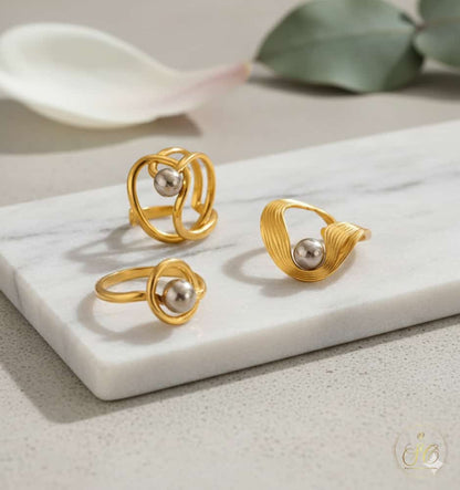 Signature 3Piece Stylish Irregular Form Ring Set - SeoulChic.store