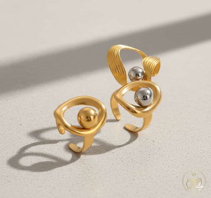 Refined 3Piece Unique Freeform Irregular Shape Ring Set - SeoulChic.store
