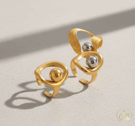 Refined 3Piece Unique Freeform Irregular Shape Ring Set - SeoulChic.store