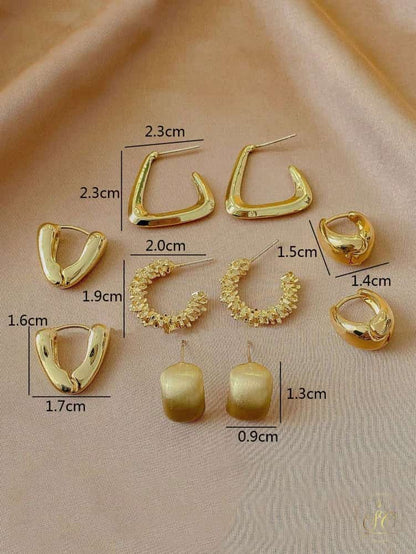 Modern 5Piece Minimalist Vintage Geometric Metal Earrings Set - SeoulChic.store