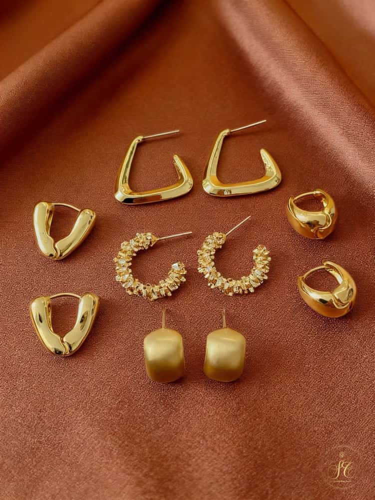 Modern 5Piece Minimalist Vintage Geometric Metal Earrings Set - SeoulChic.store