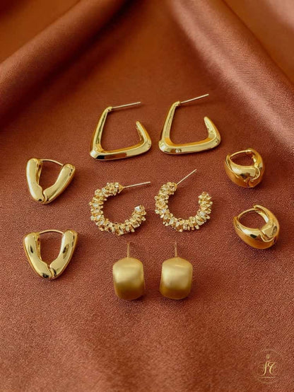 Modern 5Piece Minimalist Vintage Geometric Metal Earrings Set - SeoulChic.store