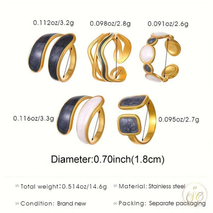 Luxury 5Piece Stainless Steel Minimalist Open Ring Set - SeoulChic.store