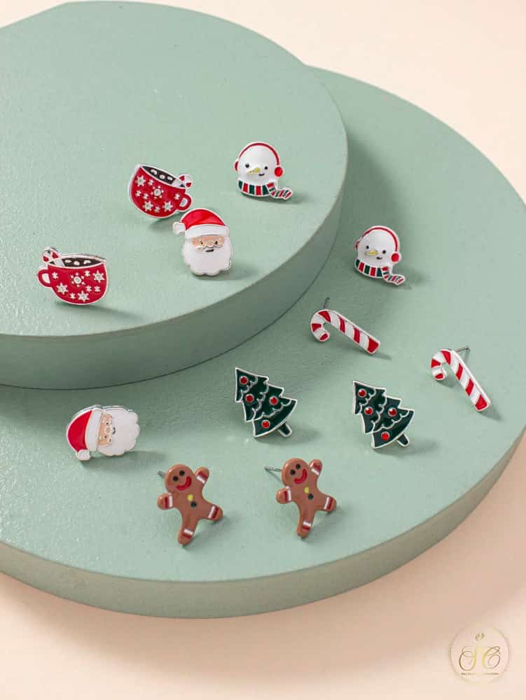 Modern 6Pairs Of Santa Claus Christmas Tree Earrings Set - SeoulChic.store