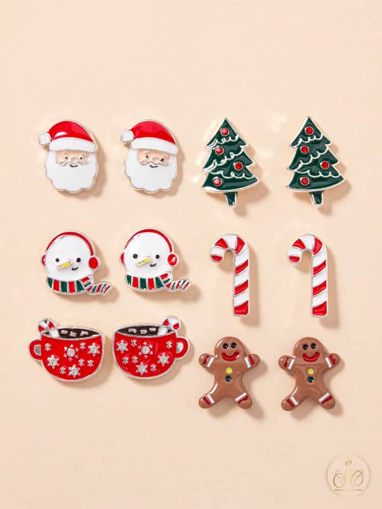Modern 6Pairs Of Santa Claus Christmas Tree Earrings Set - SeoulChic.store