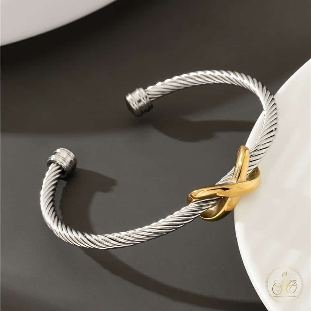 Premium Adjustable Stylish Two Tone Minimalist Bracelet - SeoulChic.store