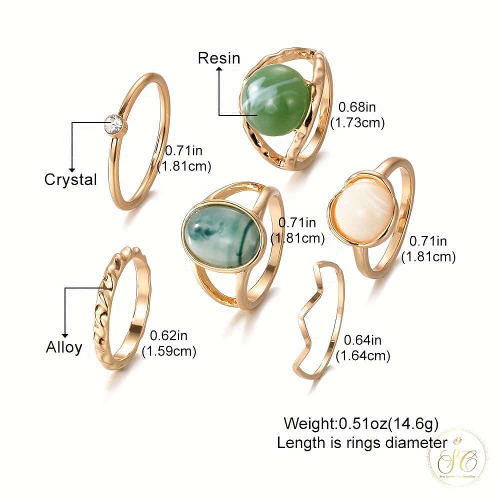 Graceful An Oval Green And White Gemstone Geometric Ring Set - SeoulChic.store