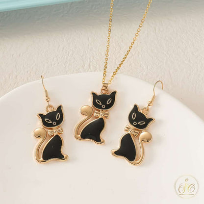 Modern Black Cat Jewelry Set - SeoulChic.store