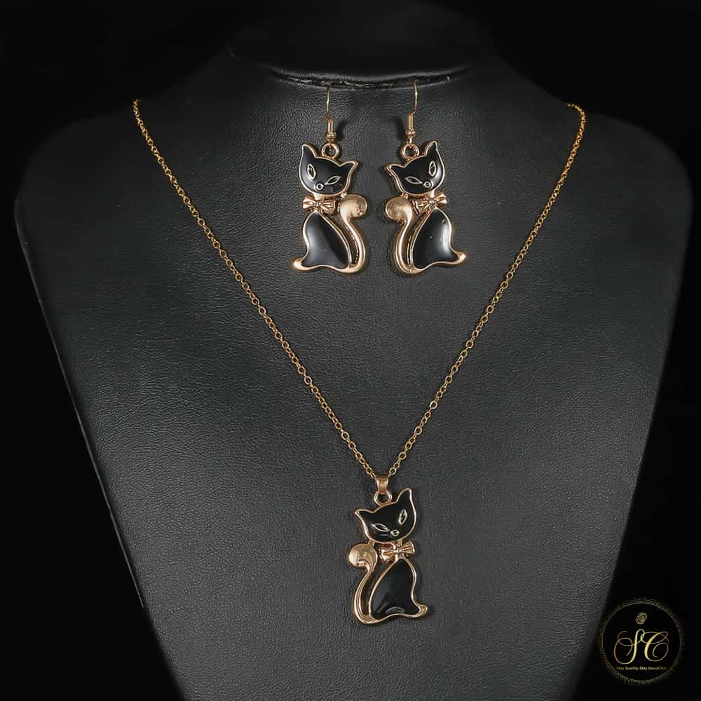 Modern Black Cat Jewelry Set - SeoulChic.store