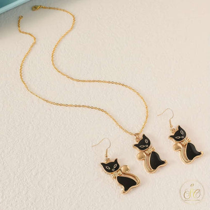 Modern Black Cat Jewelry Set - SeoulChic.store